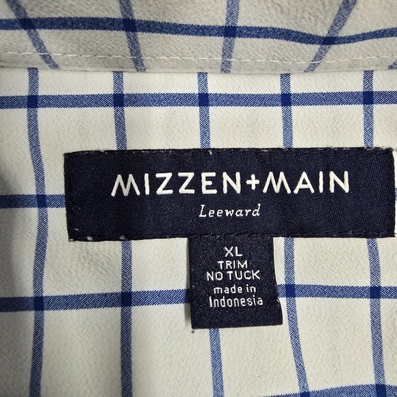 Mizzen Main Shirt Men XL White Blue Check Leeward Button Trim Fit Stretch Office - Picture 5 of 11